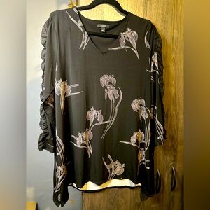 Alfani Sheer Detail Linear Long Sleeve Floral Blouse Size Medium